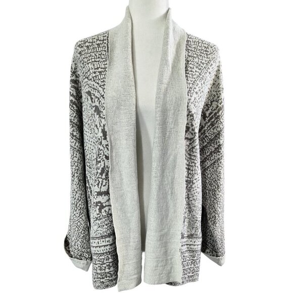 J. Jill Pure Jill White Gray Artisanal Jacquard Open Front Cardigan Cozy Neutral - Picture 1 of 8